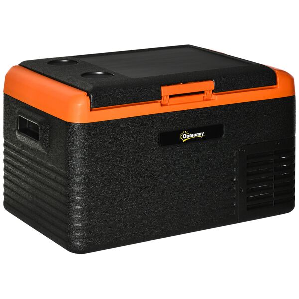 outsunny frigo portatile da 30l, 100-240v ca e 12-24v cc, display digitale, compressore e maniglie portatili incluse, 58.7x36.5x36.8cm, arancio e nero