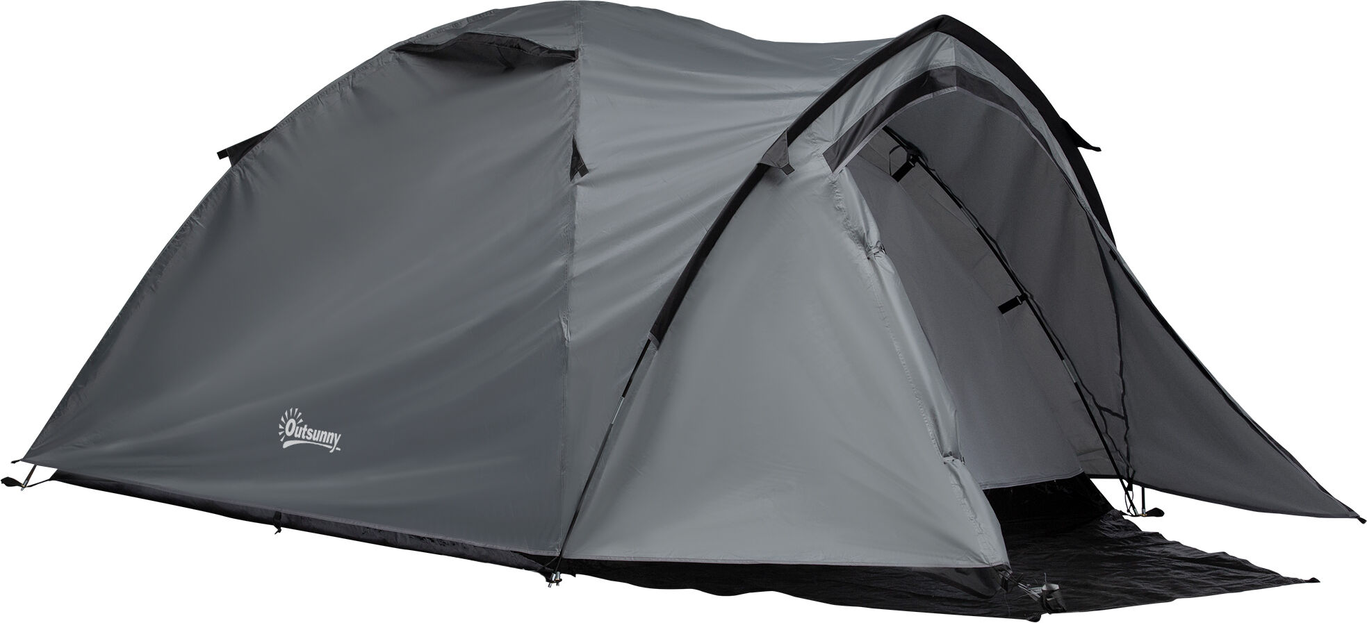 Outsunny Tenda da Campeggio 4 Posti Impermeabile con Vestibolo, Finestre e Porte con Cerniera, 325x183x130cm Grigio