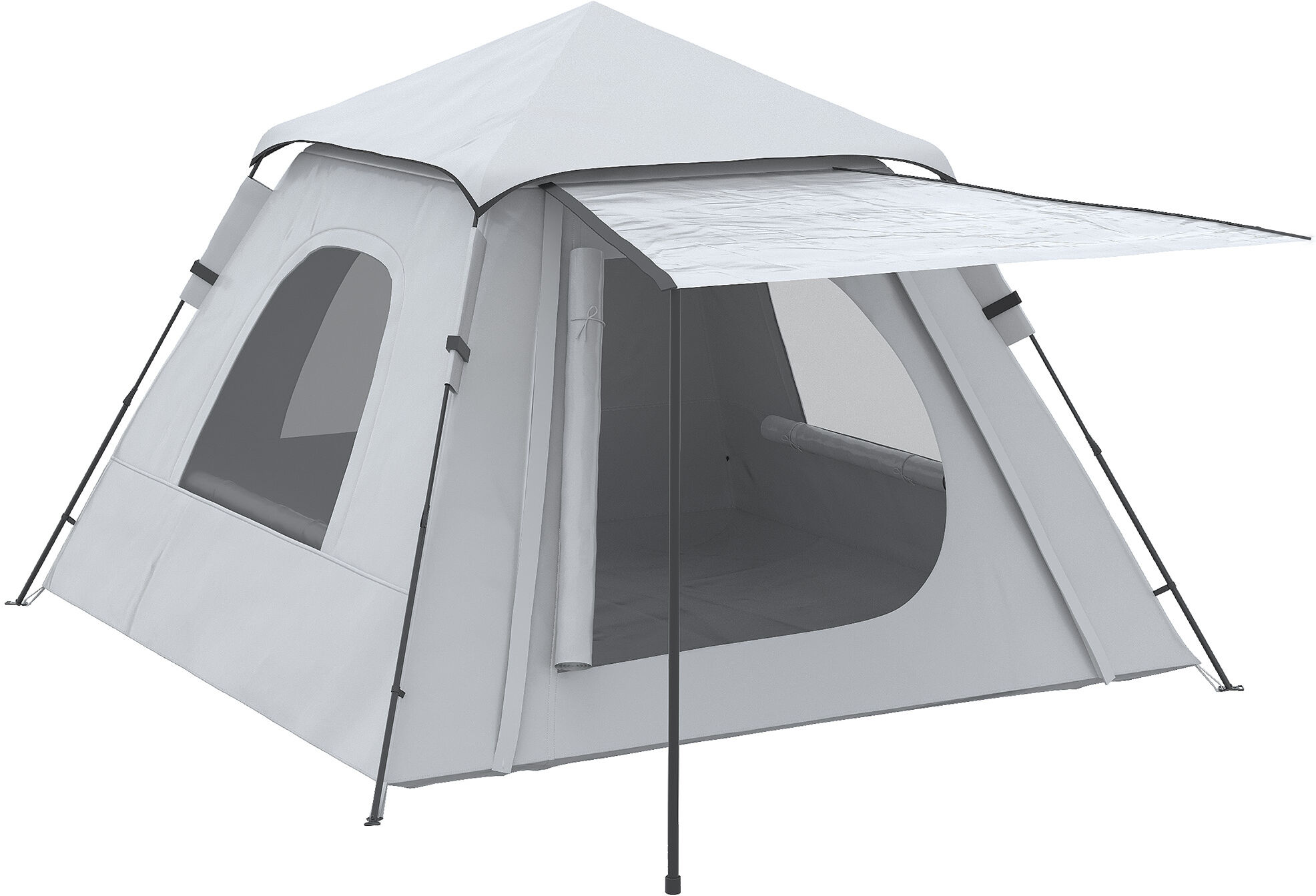 Outsunny Tenda da campeggio da 2-3 persone con Veranda, 210x210x150cm, grigia e bianca