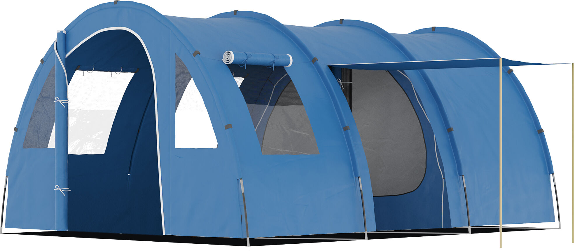 Outsunny Tenda da Campeggio per 5-6 Persone con 2 Porte, Finestre e Tasche Portaoggetti, 475x315x215 cm, Blu