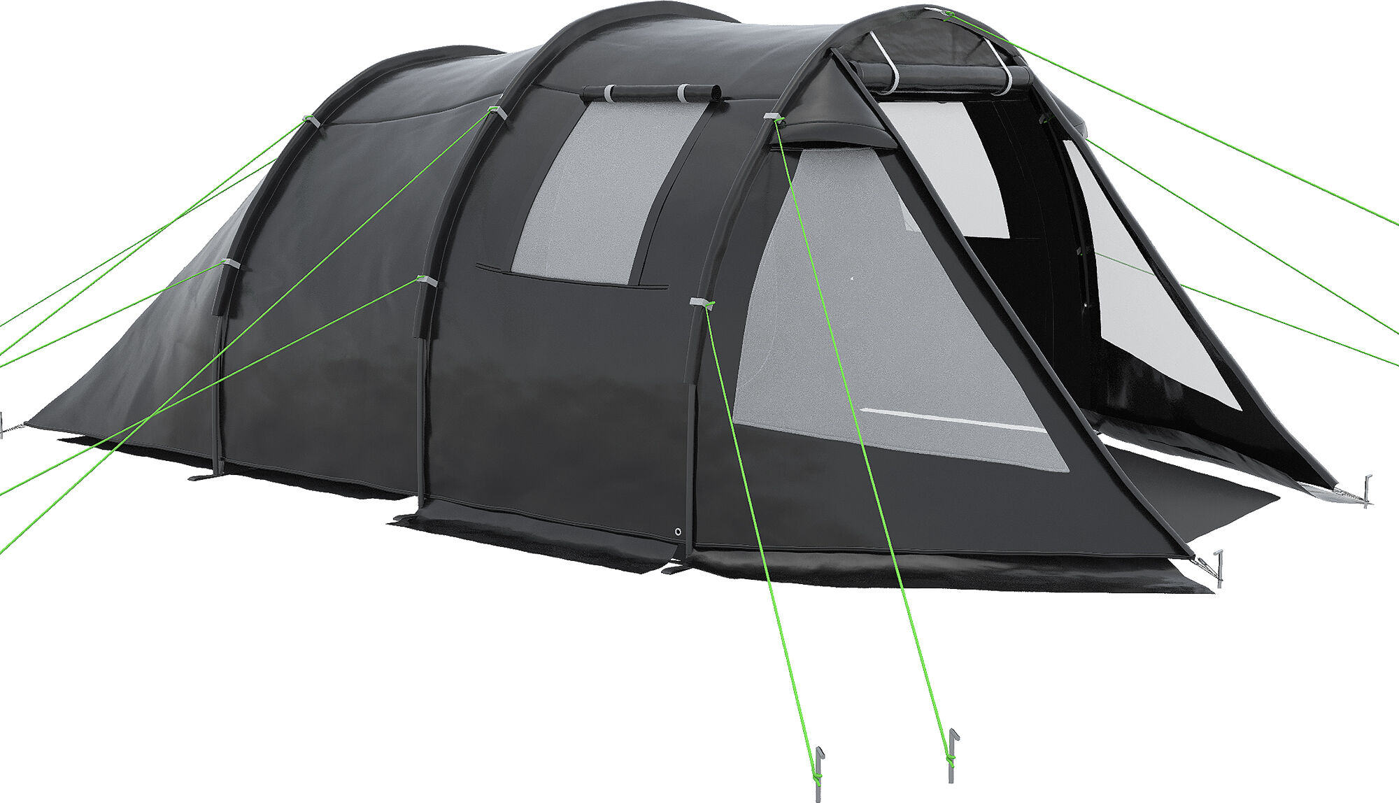 Outsunny Tenda da Campeggio 3-4 persone Due stanze con Finestre, Borsa da trasporto 475x264x172cm Nero