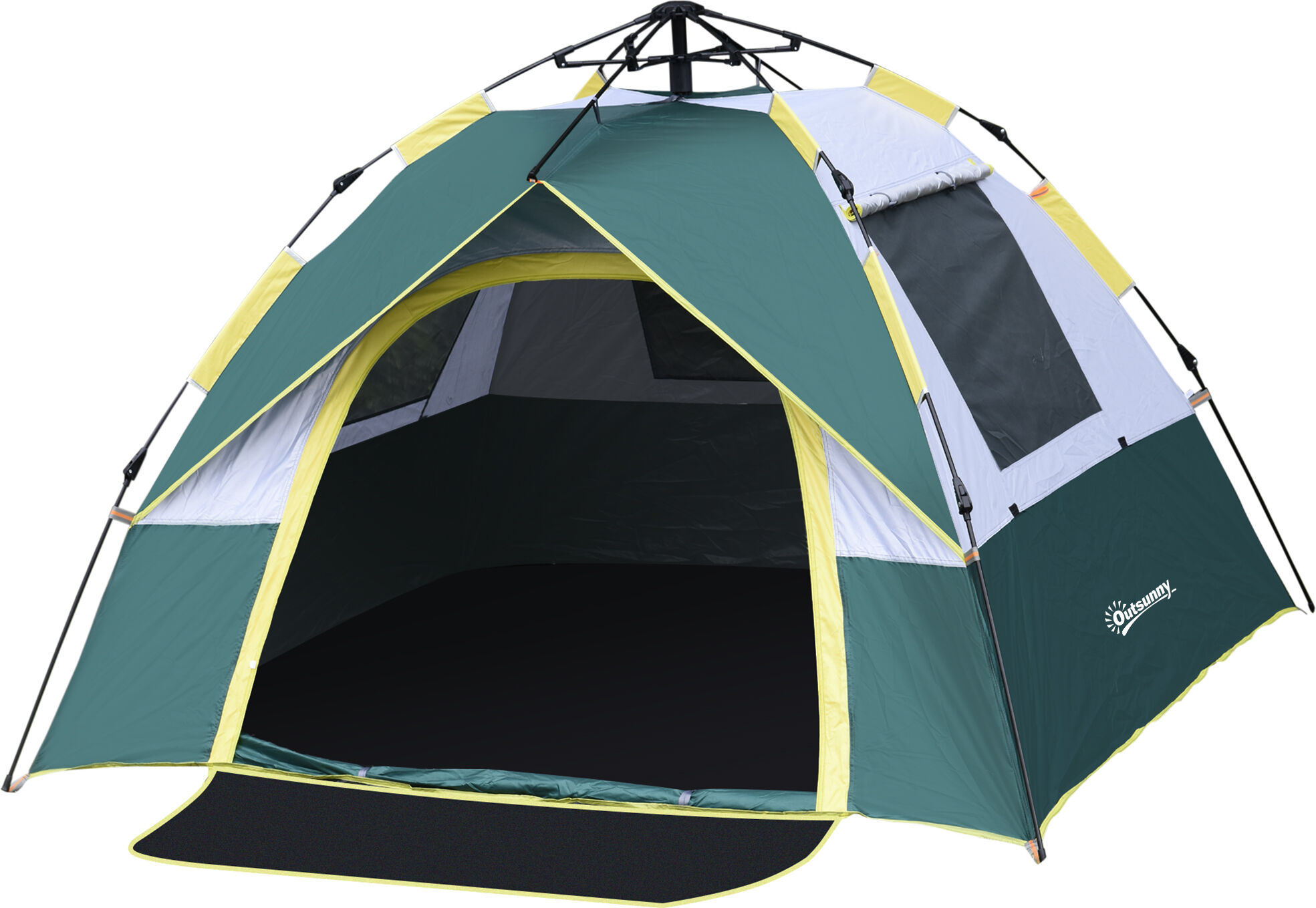 Outsunny Tenda da Campeggio Automatica per 2 Persone con Tasche Interne e Tappetino, 205x195x135cm Verde