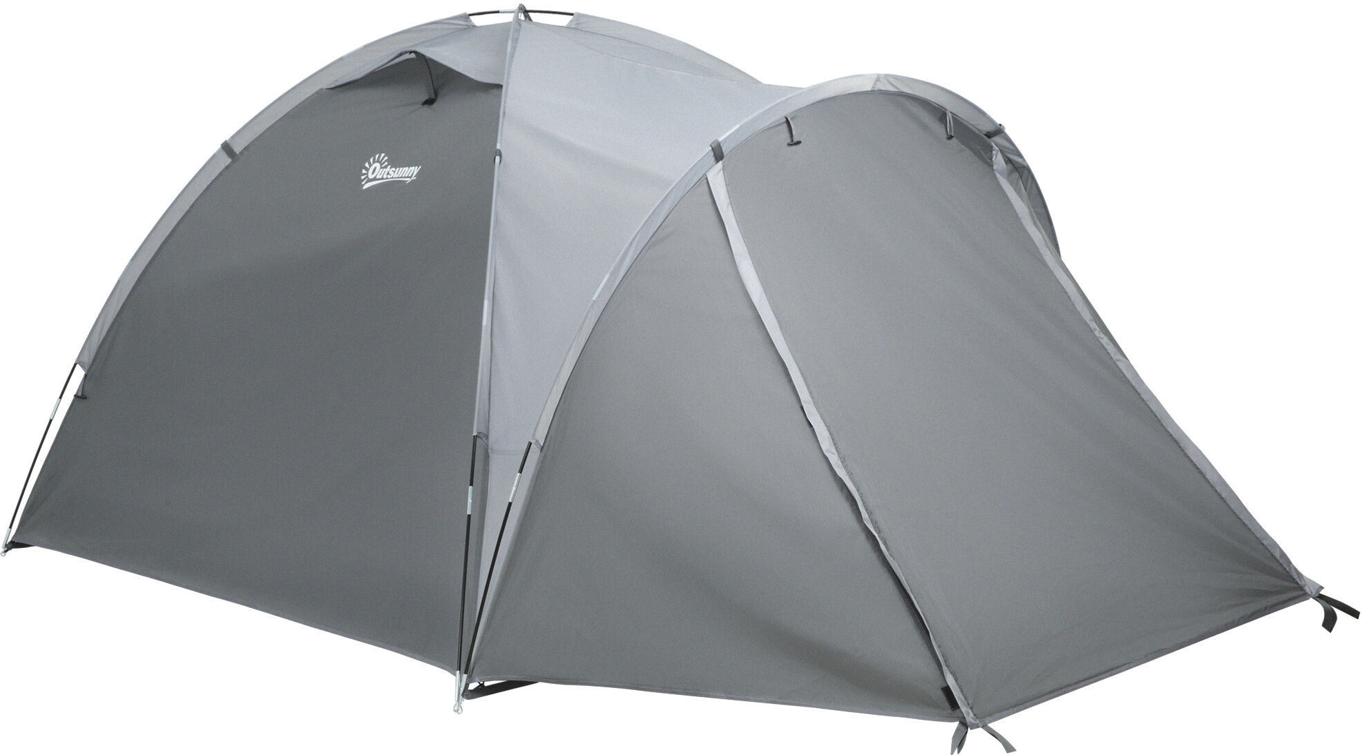 Outsunny Tenda da Campeggio a Cupola per 2 Persone Estensibile, 4 Porte e 3 Finestre, 350x220x145cm, Grigio