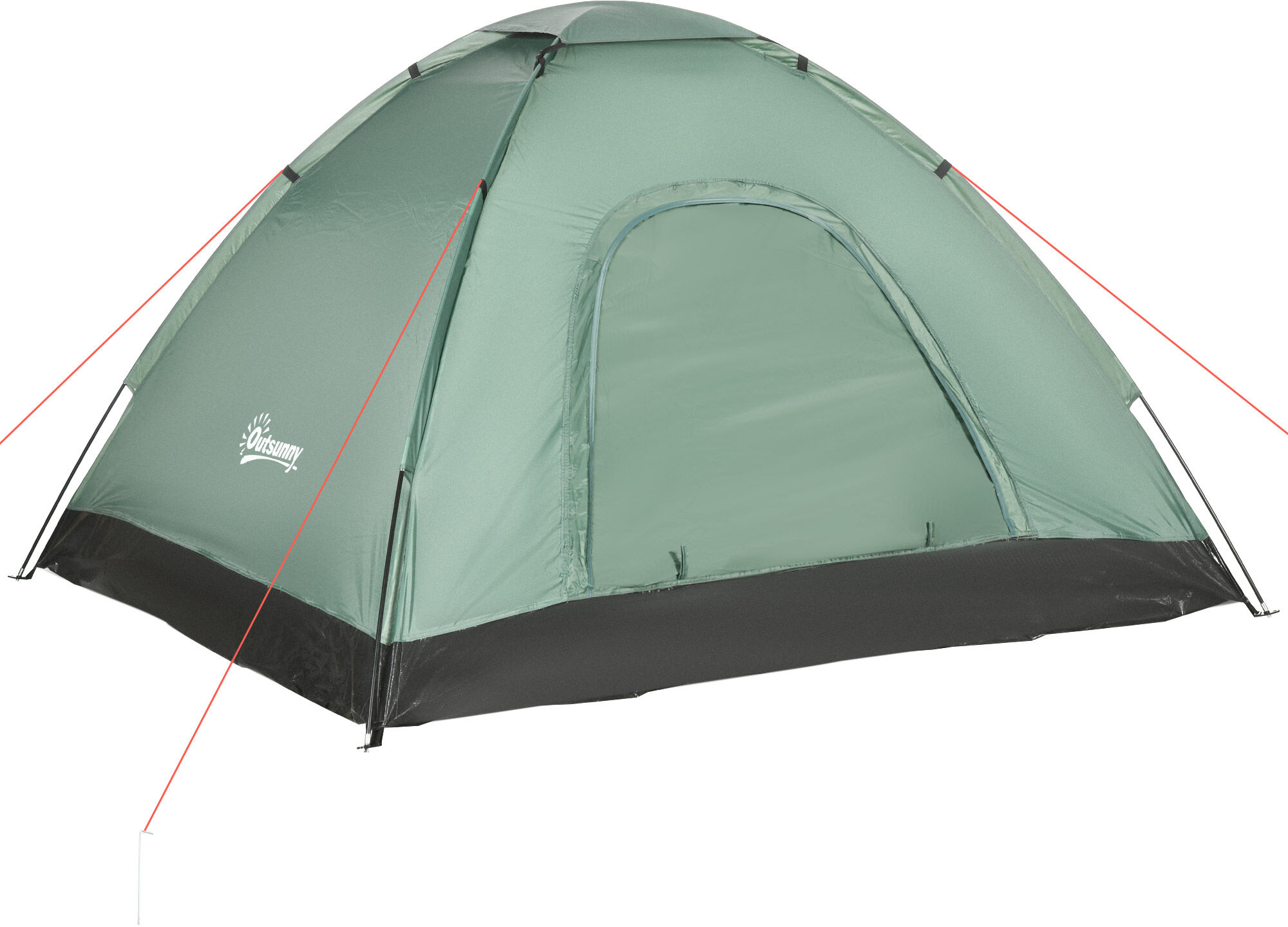 Outsunny Tenda da Campeggio 2 Posti con Porta a Cerniera, Zanzariera e Sacca di Trasporto, 206x185x120cm, Verde