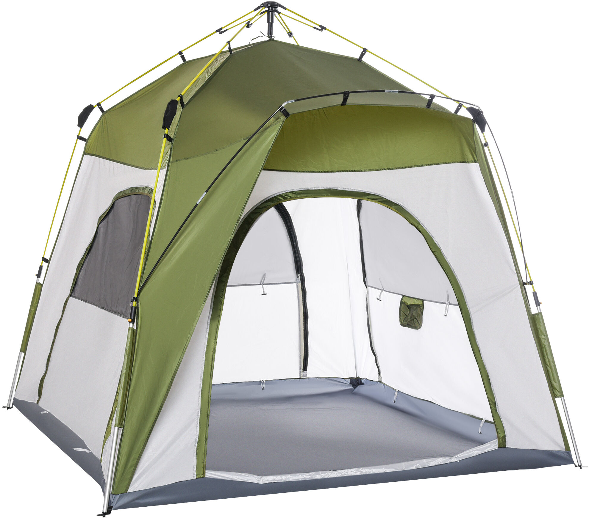 Outsunny Tenda da Campeggio 2 Posti Pop Up con Porta a Cerniera e 3 Finestre, 240x240x199cm, Verde