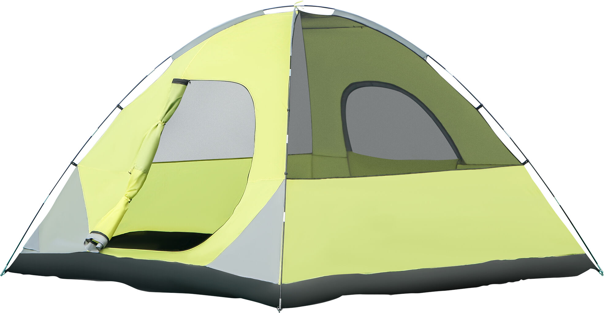 Outsunny Tenda da Campeggio 3-4 Persone a Cupola, Impermeabile e Anti UV, 300x300x180cm, Giallo e Grigio