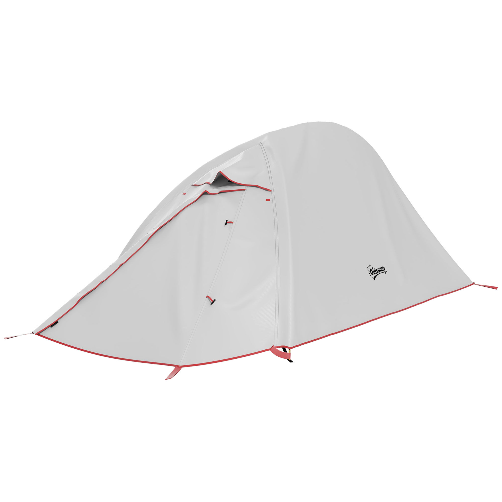 Outsunny Tenda da Campeggio 2 Posti con Borsa da Trasporto, in Poliestere e Alluminio, 300x135x110 cm, Grigio Chiaro