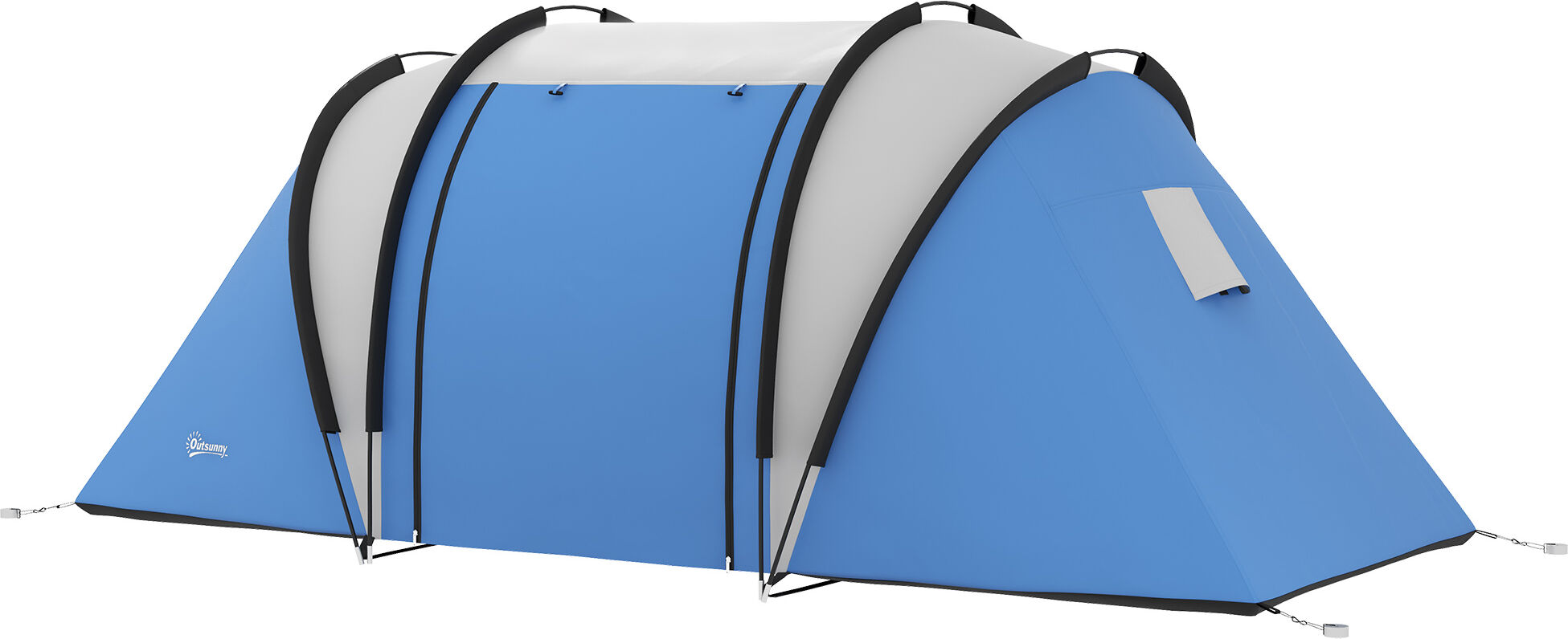 Outsunny Tenda da Campeggio 2 Posti Impermeabile con 2 Stanze Borsa di Trasporto, 220x450x180 cm, Blu