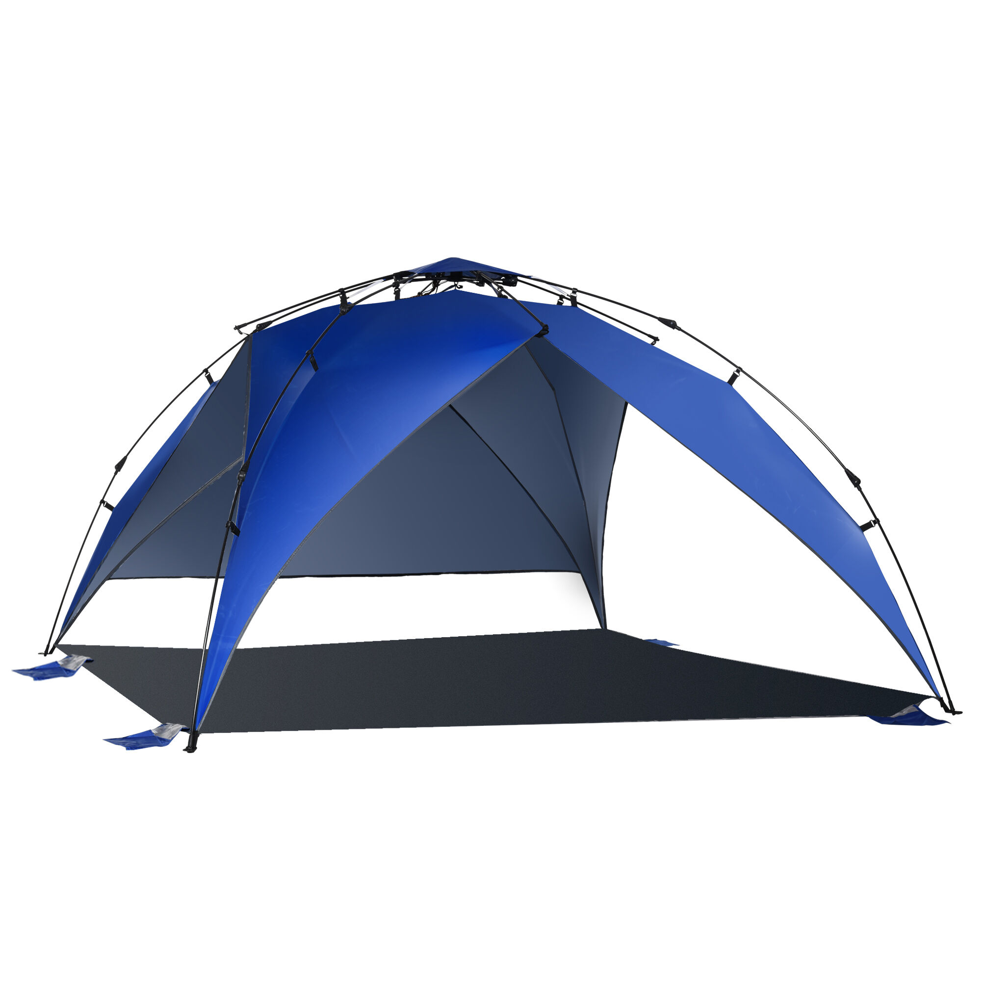 Outsunny Tenda da Spiaggia Pop Up per 4 Persone con Corde e Paletti Poliestere 247x247x145cm Blu