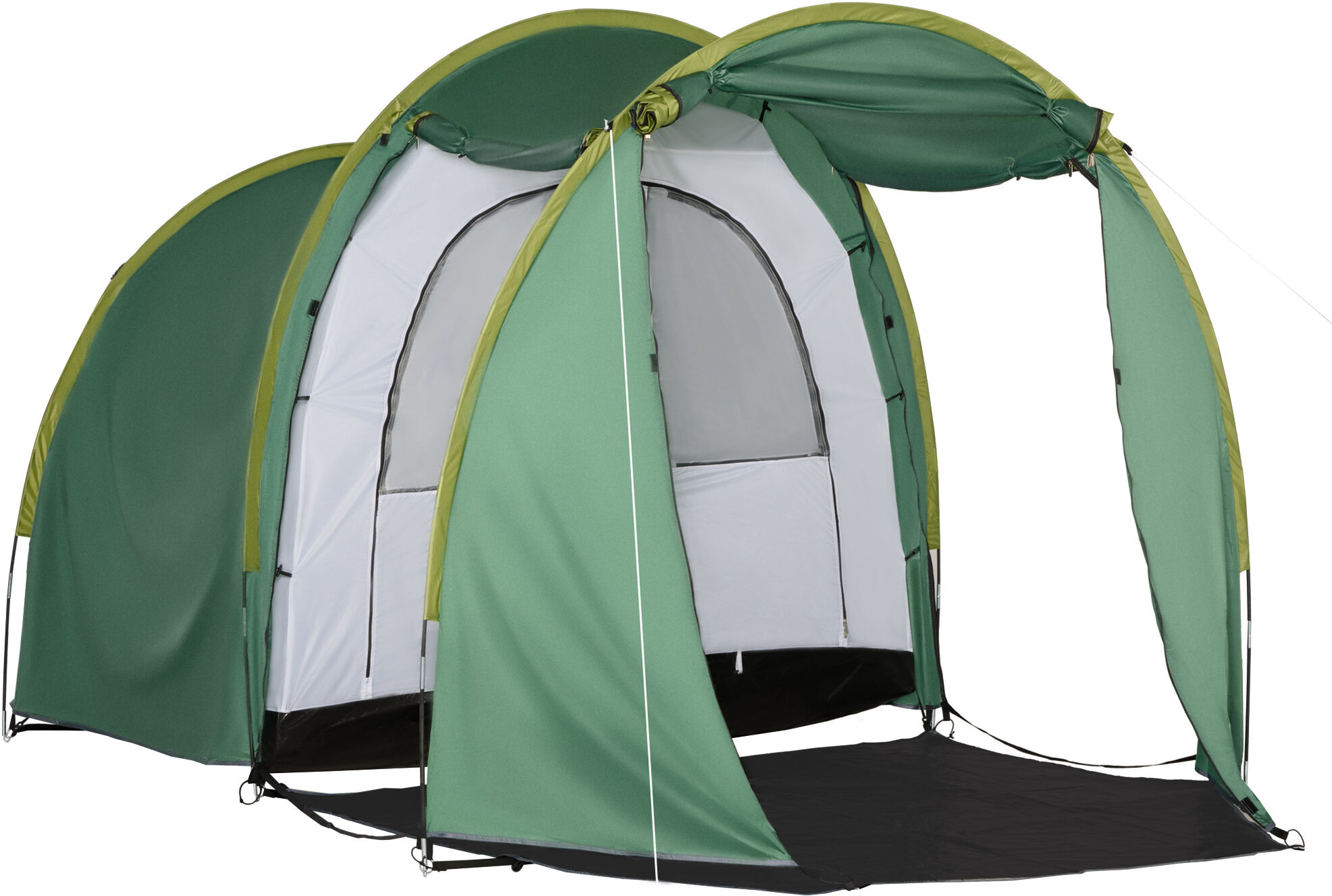 Outsunny Tenda da Campeggio 4-6 Persone a 2 Spazi, 4 Porte a Cerniera, Borsa per Trasporto e Ganci Inclusi, 410x240x195cm, Verde