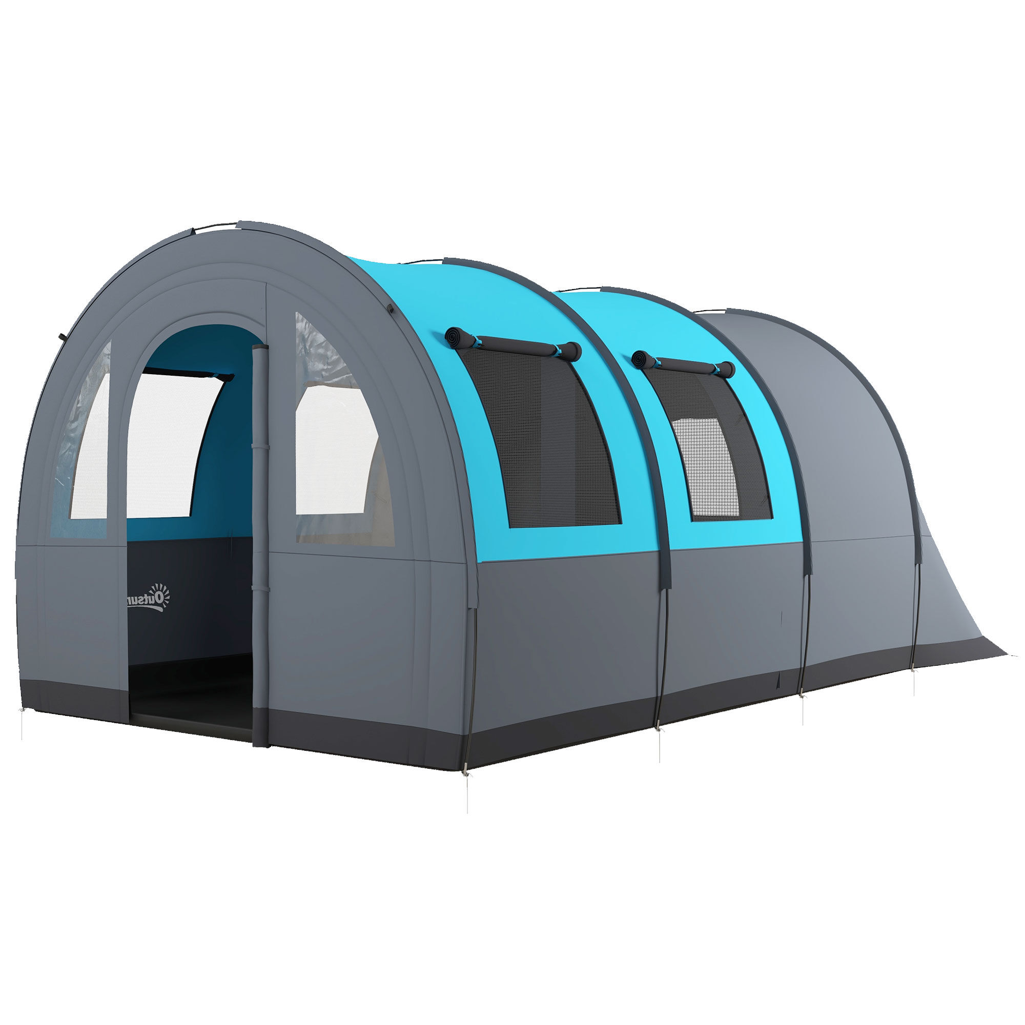 Outsunny Tenda da Campeggio 5 Posti Impermeabile con Zona Notte e Giorno, in Poliestere, 480x260x200 cm, Grigio e Blu