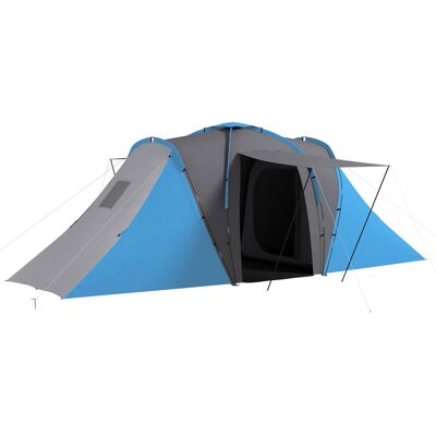 Outsunny Tenda da campeggio familiare 4-6 pers. impermeabile leggera facile da montare 2 grandi porte dim. 5,55 x 2,25 x 1,9 m grigio scuro e blu Outsunny Tenda da campeggio familiare 4-6 pers. impermeabile leggera facile da montare 2 grandi porte dim. 5,55 x 2,25 x 1,9 m grigio scuro e blu