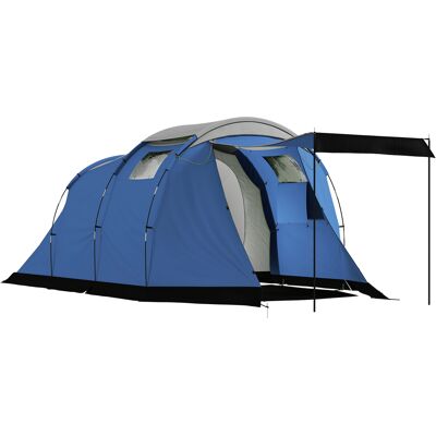 Outsunny Tenda da Campeggio Tunnel per 4 Persone Impermeabile, con Telo Antipioggia Rimovibile e Tappeto in Plastica, Altezza 190 cm, Blu Scuro Aosom Italy Outsunny Tenda da Campeggio Tunnel per 4 Persone Impermeabile, con Telo Antipioggia Rimovibile e Tappeto in Plastica, Altezza 190 cm, Blu Scuro Aosom Italy