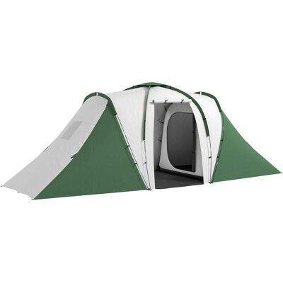 Outsunny Tenda da Campeggio 4-6 Persone con 2 Camere, in Poliestere e Fibra di Vetro, 555x225x190 cm, Grigio e Verde Outsunny Tenda da Campeggio 4-6 Persone con 2 Camere, in Poliestere e Fibra di Vetro, 555x225x190 cm, Grigio e Verde