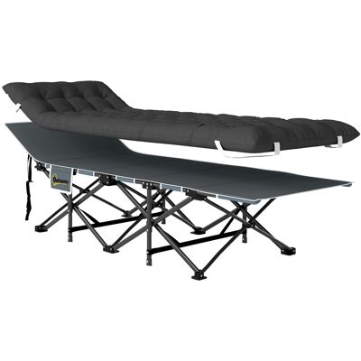 Outsunny Lettino da Campeggio Pieghevole con Poggiatesta Inclinato e Materasso Rimovibile, 196x68x37 cm, Nero Outsunny Lettino da Campeggio Pieghevole con Poggiatesta Inclinato e Materasso Rimovibile, 196x68x37 cm, Nero