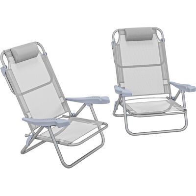 Outsunny Set 2 Sedie da Campeggio Pieghevoli e Reclinabili su 6 Livelli, in Alluminio e Schiuma, 62x65x80 cm, Grigio Chiaro Outsunny Set 2 Sedie da Campeggio Pieghevoli e Reclinabili su 6 Livelli, in Alluminio e Schiuma, 62x65x80 cm, Grigio Chiaro