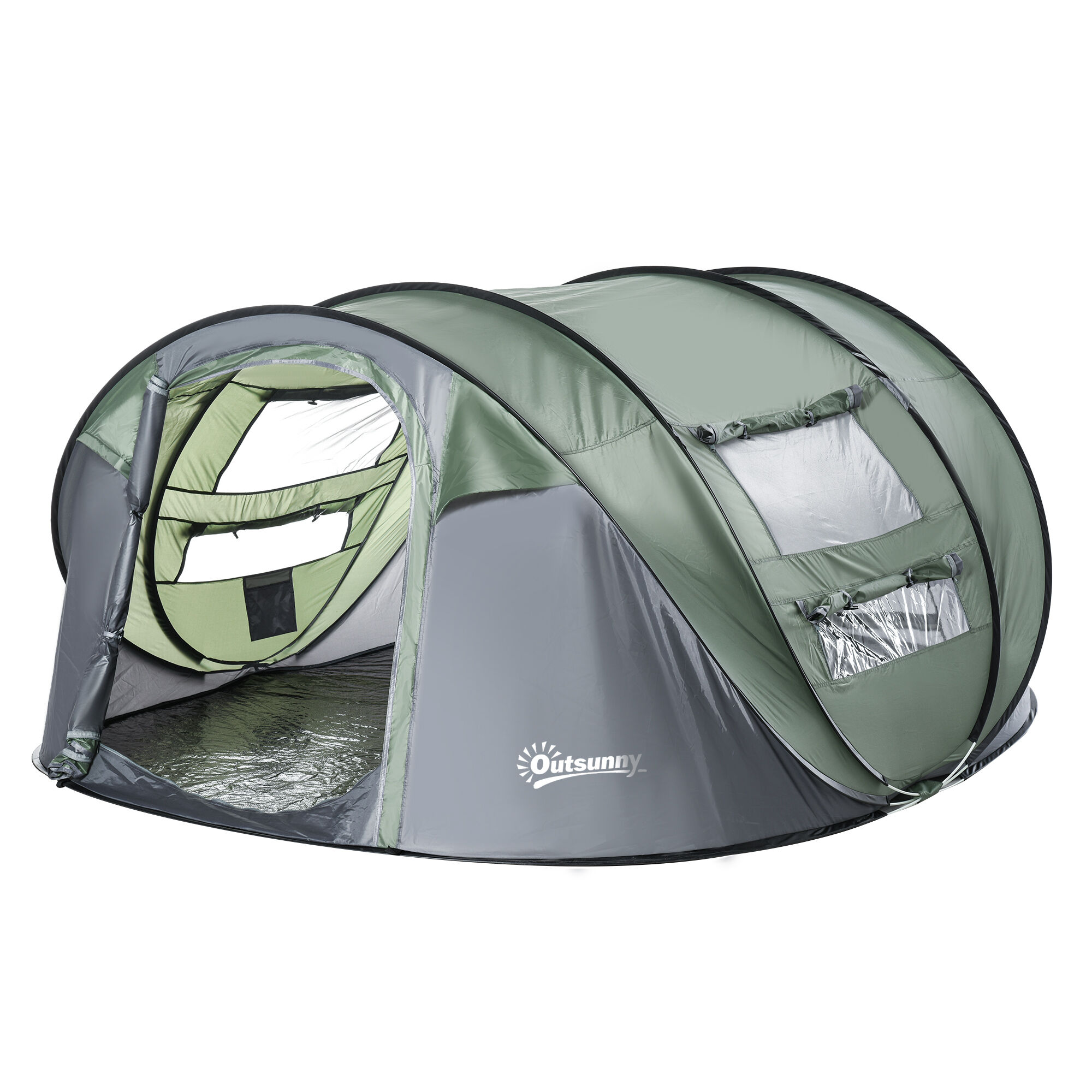 Outsunny Tenda da Campeggio 4-5 Posti Pop Up,2 Porte e 4 Finestre Telo Impermeabile, 263.5x220x123cm Verde Scuro Aosom.it