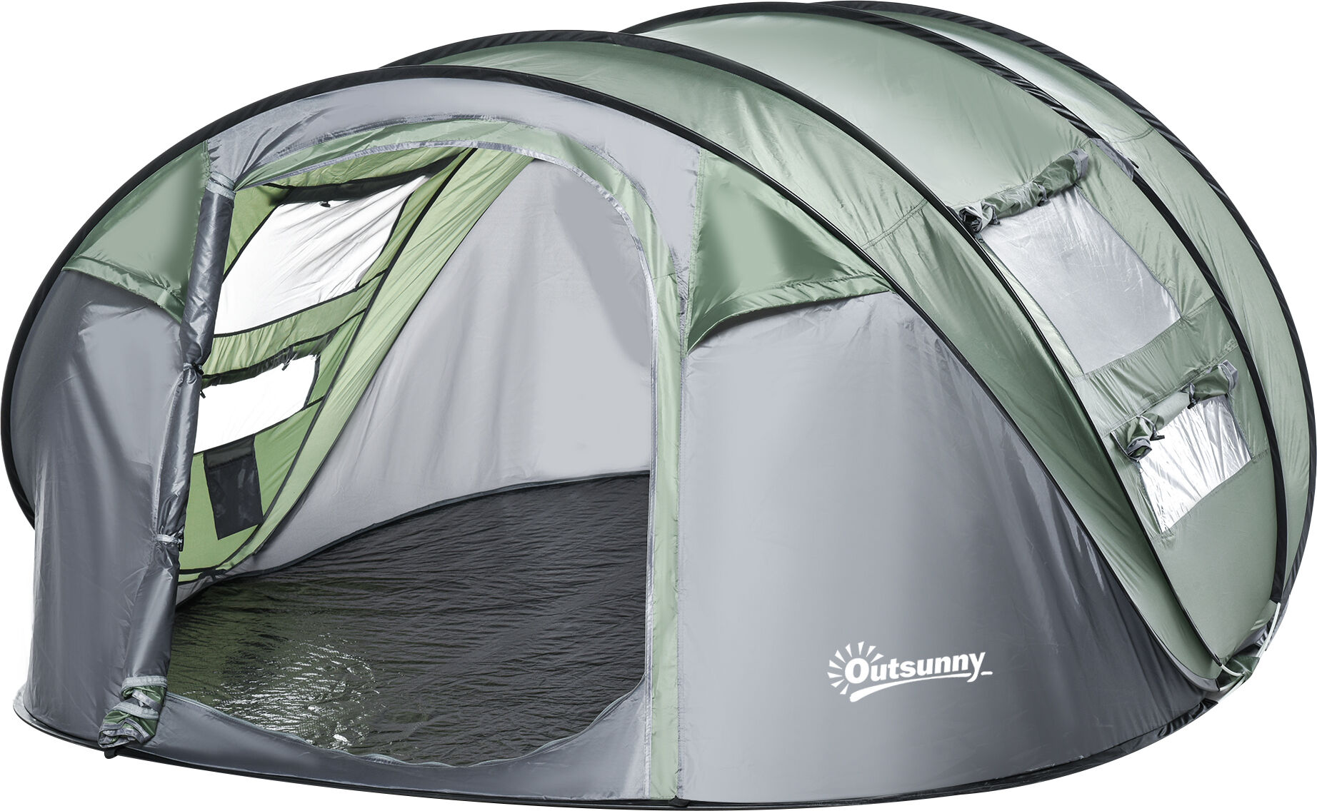 Outsunny Tenda da Campeggio Pop Up 4-5 Posti, 2 Porte e 4 Finestre Telo Impermeabile, 263.5x220x123cm Verde Scuro