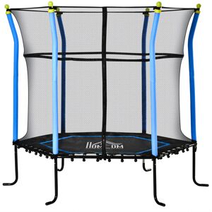 Homcom Tappeto Elastico per Bambini 3-10 Anni con Rete di Sicurezza e Corde Elastiche, Trampolino da Giardino Φ185x160cm Blu e Nero