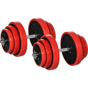 Homcom Set Manubri Palestra con Pesi da 40kg rivestiti in Gomma, in Metallo e Sabbia di Ferro, 45x26x26 cm, Rossa