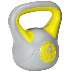 Sportnow Kettlebell 4kg in PU e Sabbia con Base Piatta e Impugnatura pratica per Stacchi, Squat e Sollevamenti, 18x12x20 cm, Giallo