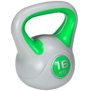 Sportnow Kettlebell 16kg in PU e Sabbia con Base Piatta e Impugnatura pratica per Stacchi, Squat e Sollevamenti, 26x18x32 cm, Verde