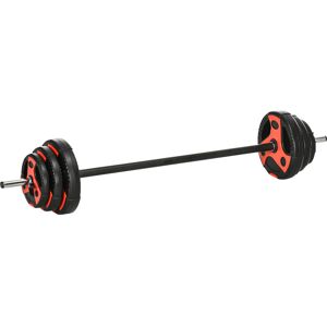 Sportnow Set Bilanciere e Dischi da 20kg totali per Sollevamenti e Stacchi con Impugnatura in PU Antiscivolo, Ø17x140 cm, Nero e Rosso