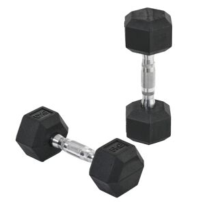 Homcom Set di 2 Manubri da Palestra Esagonali da 5kg in Gomma con Impugnatura Antiscivolo, Nero