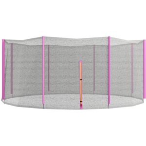 Sportnow Rete di Protezione per Trampolini a 6 Pali con Ingresso con Cerniera, in PE, Ø366x180 cm, Nero e Rosa