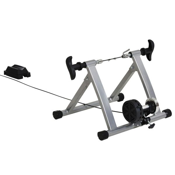 homcom rullo per biciclette, supporto per bici supporto magnetico, rullo per allenamento in casa, argento