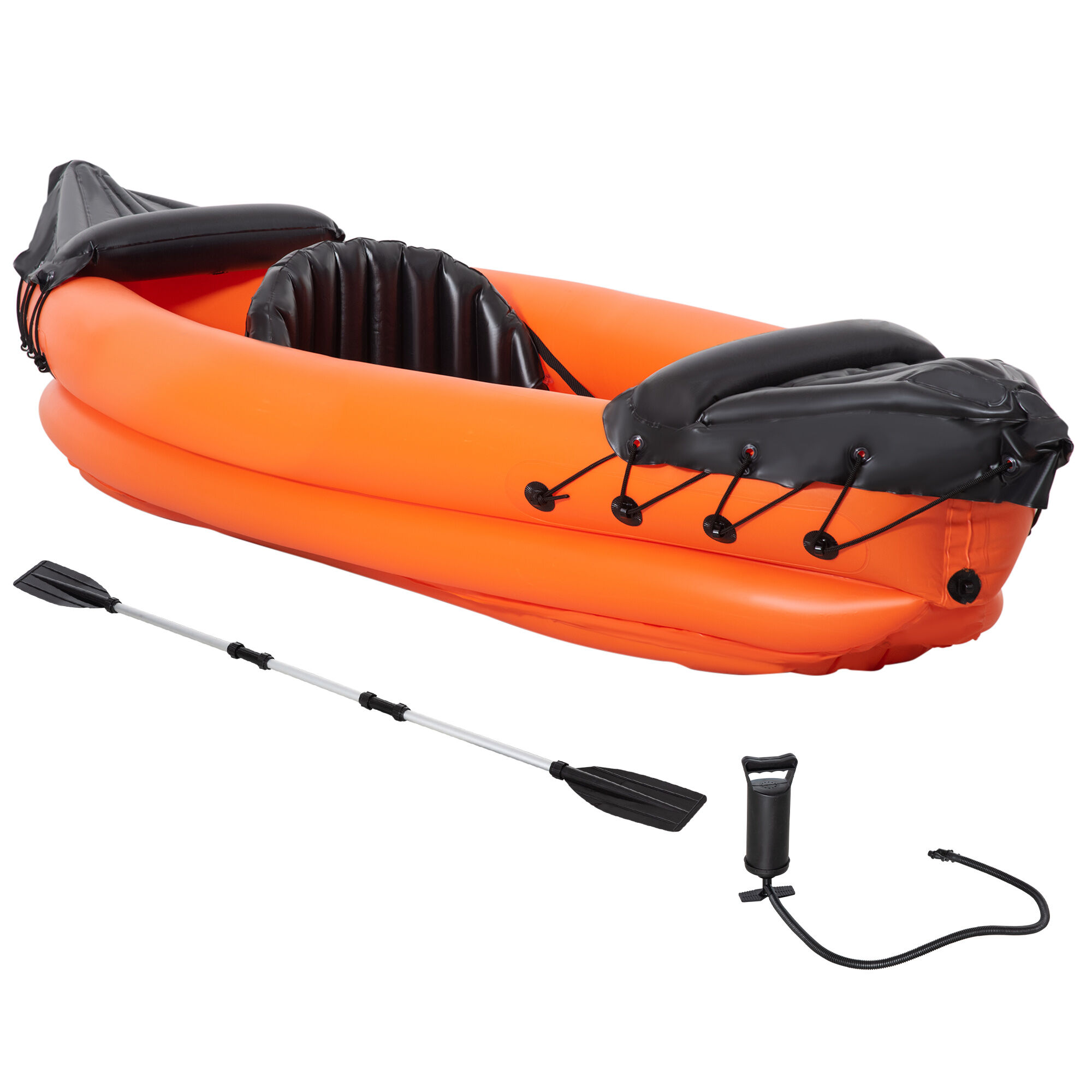 outsunny canoa gonfiabile 1 posto, kayak con remo in alluminio, pompa gonfiaggio e kit riparazione, arancione