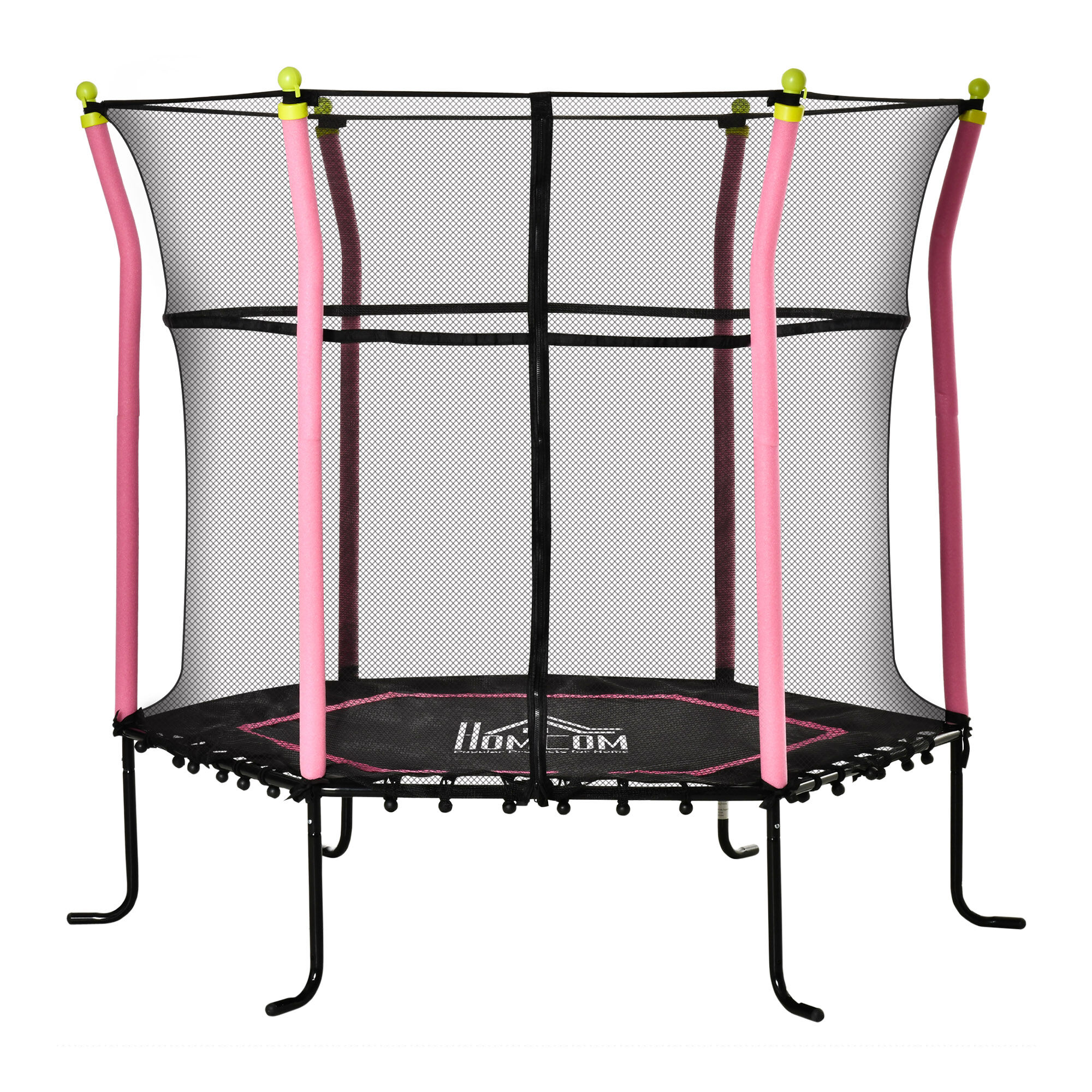 Homcom Tappeto Elastico per Bambini 3-10 Anni con Rete di Sicurezza e Corde Elastiche, Trampolino da Giardino Φ162x163.5Acm Rosa e Nero