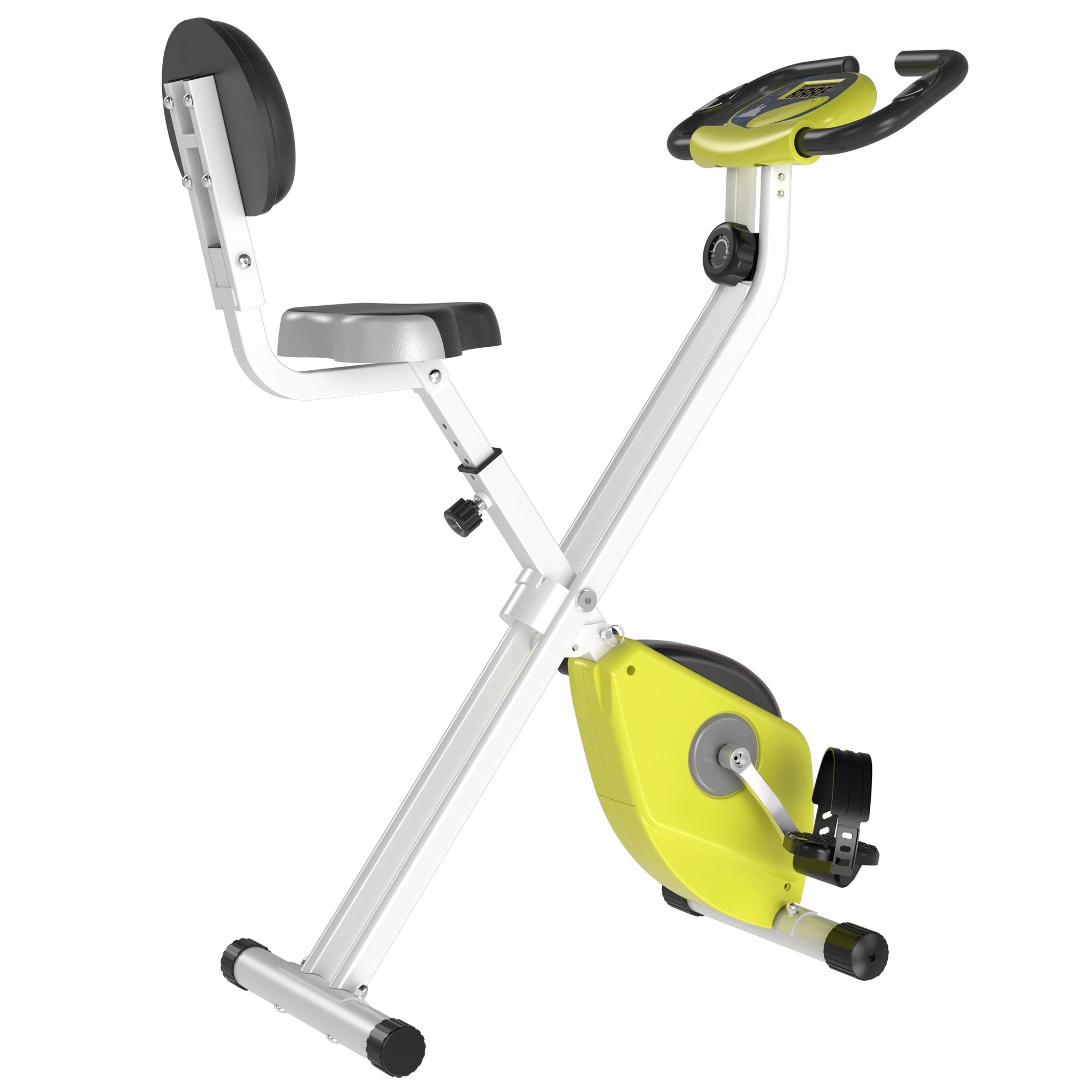 Homcom Cyclette Pieghevole da Fitness in Acciaio con Altezza Regolabile, Resistenza Magnetica a 8 Livelli, Schermo LCD, Gialla, 43x97x109cm