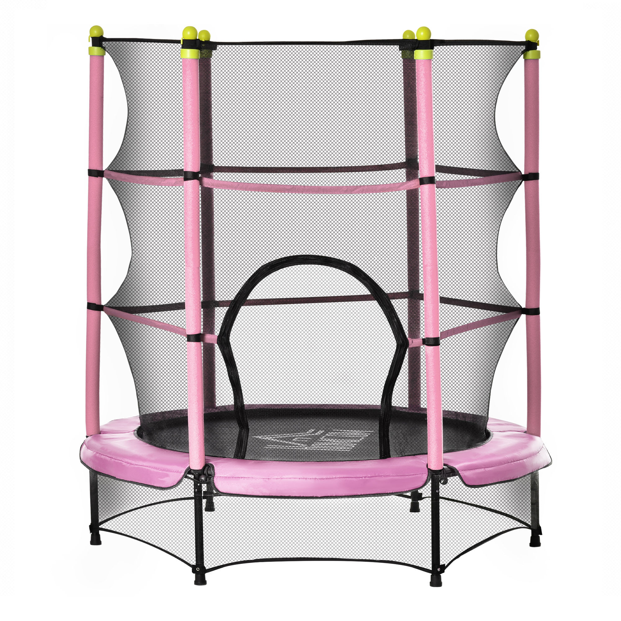 Homcom Tappeto Elastico per Bambini 3-6 Anni con Rete, Bordo Imbottito e Corde Elastiche, Trampolino da Giardino Φ140x160cm Rosa e Nero