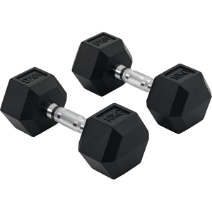 Homcom Set 2 Manubri Esagonali da 10kg in Metallo e Gomma per Workout in Palestra, Casa e Ufficio, Nero Homcom Set 2 Manubri Esagonali da 10kg in Metallo e Gomma per Workout in Palestra, Casa e Ufficio, Nero