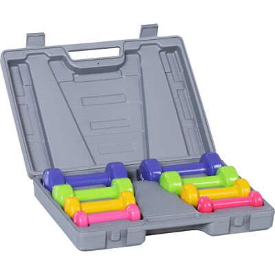 Homcom Manubri Pesi, Set Manubri Palestra da 10kg con Valigetta 4 Paia di Manubri Colorati (2x0.5kg, 2x1kg, 2x1.5kg, 2x2kg) Aosom Homcom Manubri Pesi, Set Manubri Palestra da 10kg con Valigetta 4 Paia di Manubri Colorati (2x0.5kg, 2x1kg, 2x1.5kg, 2x2kg) Aosom