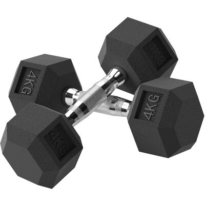 Homcom Set di 2 Manubri da 4 kg Esagonali con Presa Antiscivolo e Rivestimento in Gomma, Nero Homcom Set di 2 Manubri da 4 kg Esagonali con Presa Antiscivolo e Rivestimento in Gomma, Nero