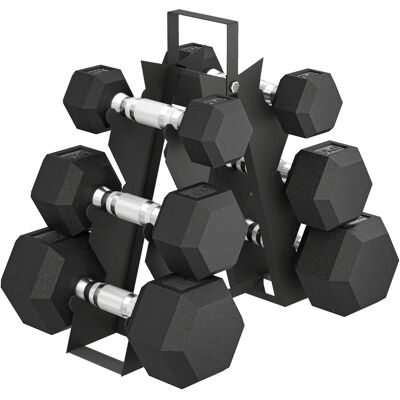 Sportnow Set di Manubri Palestra con Supporto in Metallo con Impugnatura Antiscivolo, 2x2kg, 2x5kg, 2x8kg, Nero Aosom Italy Sportnow Set di Manubri Palestra con Supporto in Metallo con Impugnatura Antiscivolo, 2x2kg, 2x5kg, 2x8kg, Nero Aosom Italy