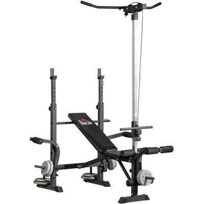 Homcom Panca Fitness con Leg Press, Squat Rack e Leg Extension, in Acciaio e PU, 180x134x200 cm, Nero e Argento Aosom Italy Homcom Panca Fitness con Leg Press, Squat Rack e Leg Extension, in Acciaio e PU, 180x134x200 cm, Nero e Argento Aosom Italy
