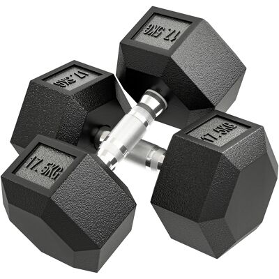 Homcom Set di Manubri Palestra da 2x17.5 kg con Impugnatura Antiscivolo, in Metallo, per Allenamento Fitness, Nero Aosom Italy Homcom Set di Manubri Palestra da 2x17.5 kg con Impugnatura Antiscivolo, in Metallo, per Allenamento Fitness, Nero Aosom Italy