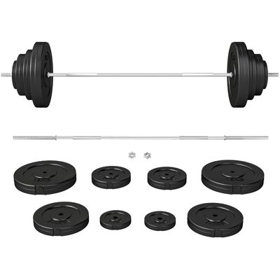 Homcom Set Bilanciere e Dischi 70kg, 8 Dischi Pesi Rivestiti in Plastica e Barra in Ferro, 170x40.5x40.5cm Nero Homcom Set Bilanciere e Dischi 70kg, 8 Dischi Pesi Rivestiti in Plastica e Barra in Ferro, 170x40.5x40.5cm Nero