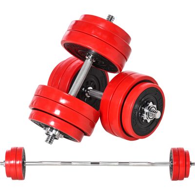 Homcom Set 2 in 1 Bilanciere e Manubri Pesi da 30kg, Dischi con Rivestimento in Plastica Antigraffio, Rosso e Nero Aosom Homcom Set 2 in 1 Bilanciere e Manubri Pesi da 30kg, Dischi con Rivestimento in Plastica Antigraffio, Rosso e Nero Aosom