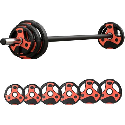 Sportnow Set Bilanciere e Dischi da 20kg totali per Sollevamenti e Stacchi con Impugnatura in PU Antiscivolo, Ø17x140 cm, Nero e Rosso Aosom Sportnow Set Bilanciere e Dischi da 20kg totali per Sollevamenti e Stacchi con Impugnatura in PU Antiscivolo, Ø17x140 cm, Nero e Rosso Aosom