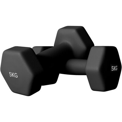 Sportnow Set 2 Manubri Esagonali da 5 kg in Metallo e Plastica con Impugnatura Antiscivolo, 20x9x9 cm, Nero Sportnow Set 2 Manubri Esagonali da 5 kg in Metallo e Plastica con Impugnatura Antiscivolo, 20x9x9 cm, Nero