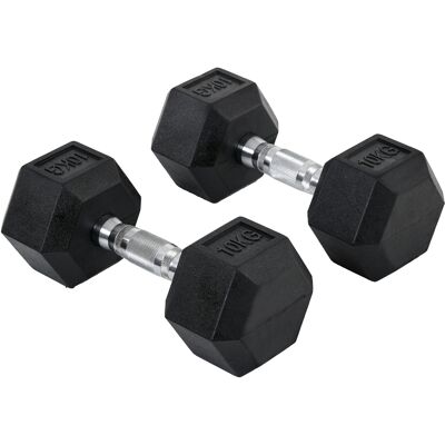 Homcom Set 2 Manubri Esagonali da 10kg in Metallo e Gomma per Workout in Palestra, Casa e Ufficio, Nero Homcom Set 2 Manubri Esagonali da 10kg in Metallo e Gomma per Workout in Palestra, Casa e Ufficio, Nero
