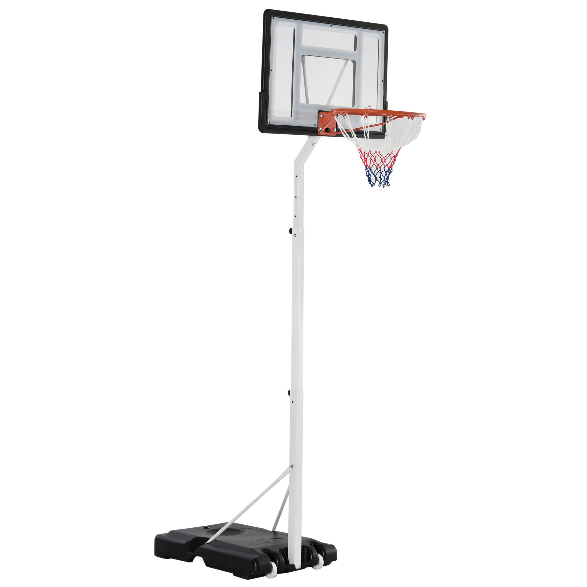 Homcom Canestro Basket per Adulti con Tabellone in PVC Regolabile 210-260cm e Ruote Integrate Bianco