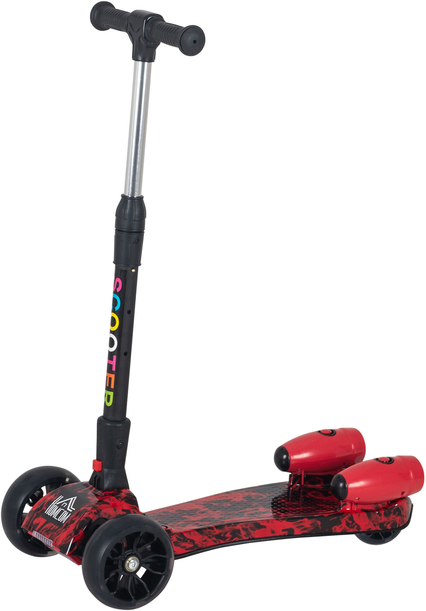 Homcom Monopattino pieghevole per bambino 3-8 anni con 3 ruote, altezza regolabile 63-81cm, razzo a spruzzo musica luce, rosso