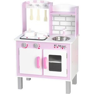 Homcom Cucina Giocattolo per Bambini 3+ Anni con 5 Accessori Inclusi, Gioco con Suoni Realistici, Armadietto, 55x30x80cm, Rosa