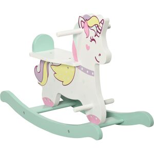 Aiyaplay Cavallo a Dondolo per Bambini 1-3 Anni con Maniglie, Schienale e Pedali in MDF, 68L x 27P x 47.5A cm, Blu Rosa Bianco