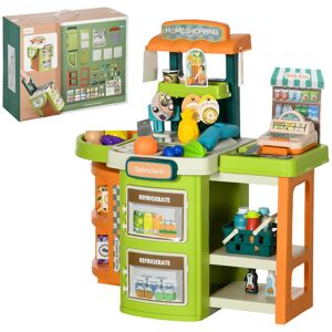 Aiyaplay Supermercato Giocattolo per Bambini 3-6 Anni con Cassa e Accessori, Design Pieghevole a Trolley